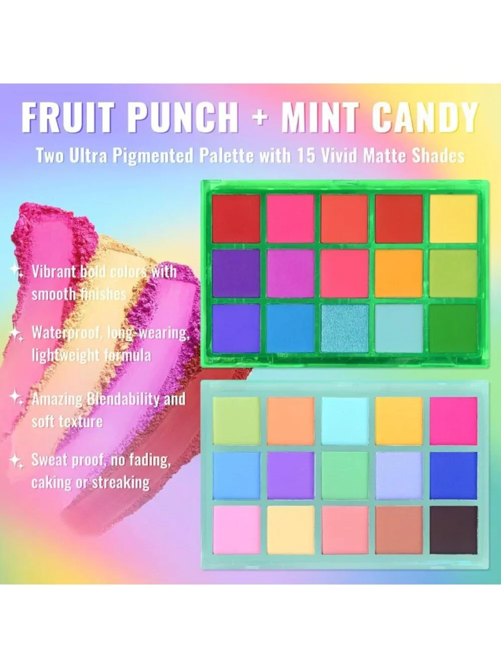 Vibrant 15-Color Eyeshadow Palette Set - Matte & Shimmer Neon Pastel Makeup Kit